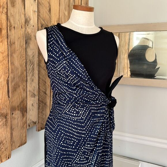 Diane Von Furstenberg Size 4 Dhalia Batik Midnight Faux Wrap Side-Tie Dress Silk - Picture 6 of 16